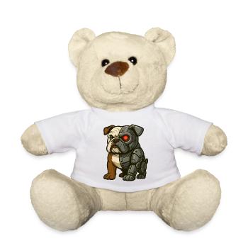 Cyborg Bulldog with Red Eye and Armor - Teddy Bear - white - Front