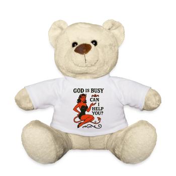 Pin-Up Devil: God Is Busy, Help? - Teddy Bear - white - Front