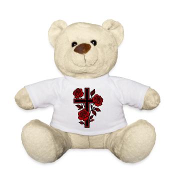 Cross Symbol Flowers - Teddy Bear - white - Front