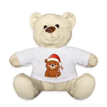 Cute Christmas Bear with Candy Cane - Teddy Bear - white - Front