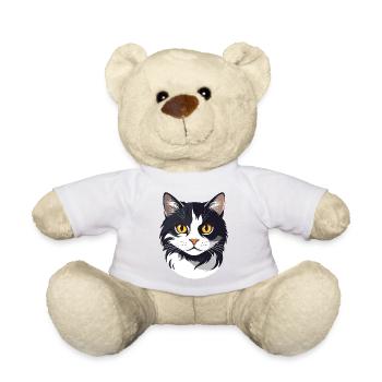 schwarz weiß Katzenkopf Grafik süß Katze Goldaugen - Teddy - Weiß - Vorne
