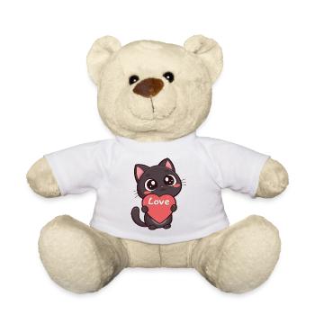 Schwarze Katze mit Herz-Liebe - Teddy - Weiß - Vorne