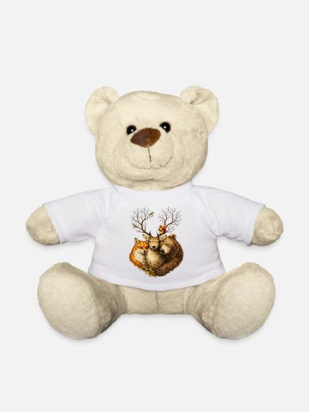 Waldtiere vereint – Hirsch Fuchs Bär Illustration - Teddy - Weiß