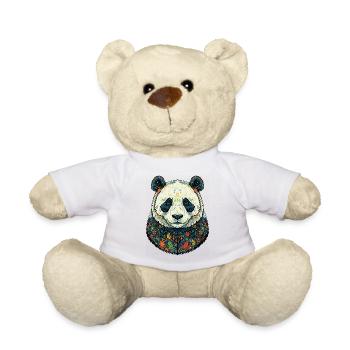 Flora-Panda-Porträt mit Blumen - Teddy - Weiß - Vorne