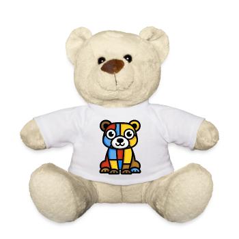 Farbenfrohe, stilisierte Darstellung eines Bären - Teddy - Weiß - Vorne