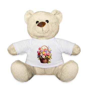 Panier en osier avec des fleurs printanières - Nounours - blanc - Devant
