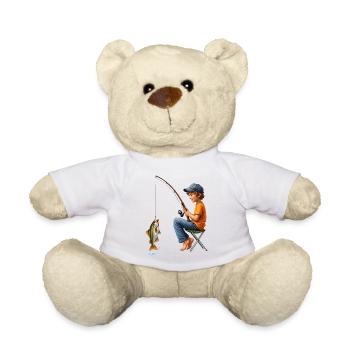 Junge beim Angeln Naturmotiv - Teddy - Weiß - Vorne