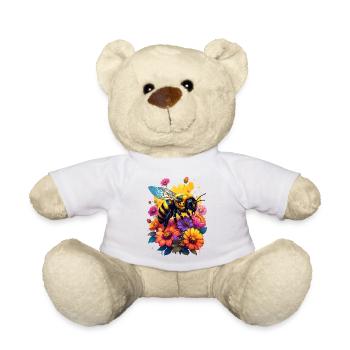 A bee on colorful flowers - Teddy Bear - white - Front