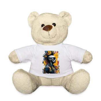 Punk Porträt mit Irokesenfrisur Urban Art - Teddy - Weiß - Vorne