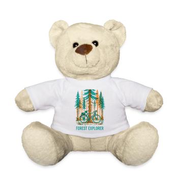 Forest Explorer Risograph Bike Art - Teddy Bear - white - Front