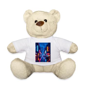 Taipei the capital of Taiwan - Neon Rain Night - Teddy Bear - white - Front