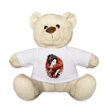 Geishas avec éventail et cerisiers en fleurs - Nounours - blanc - Devant