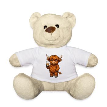Highland Cattle mit Whiskyglas - Teddy - Weiß - Vorne