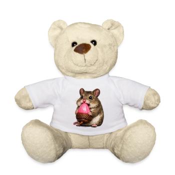 Holzmaus mit rosa Eichel - Teddy - Weiß - Vorne