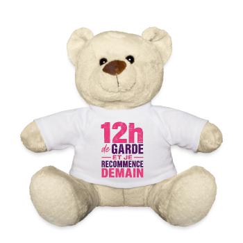 T-shirt infirmière 12h de garde humour soignante  - Nounours - blanc - Devant