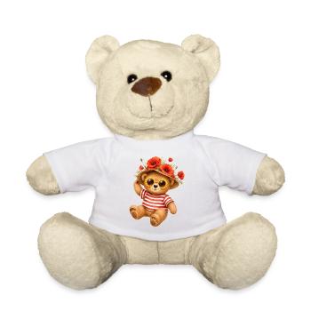 Petit ours mignon en été avec un chapeau de pavots - Nounours - blanc - Devant