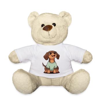 Happy Dachshund Cartoon Heart Warmer Shirt HAS SHORT LE - Teddy Bear - white - Front