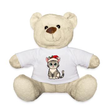 Weihnachtskätzchen mit Mütze - Teddy - Weiß - Vorne