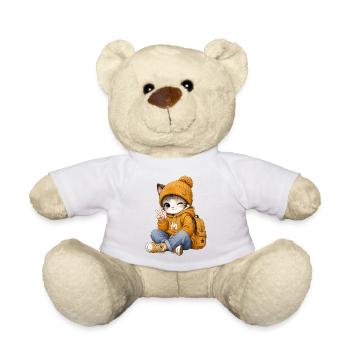Kawaii-Kätzchen im gelben Hoodie - Teddy - Weiß - Vorne