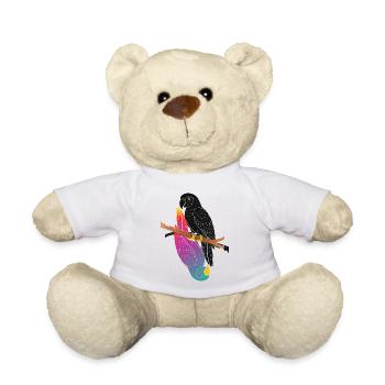 Two Parrots on Branch Cartoon Design - Teddy Bear - white - Front