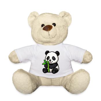 Pixel Panda with Bamboo - Teddy Bear - white - Front