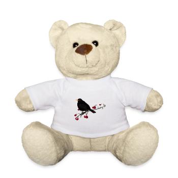 Blackbird bird on a branch birdwatcher - Teddy Bear - white - Front