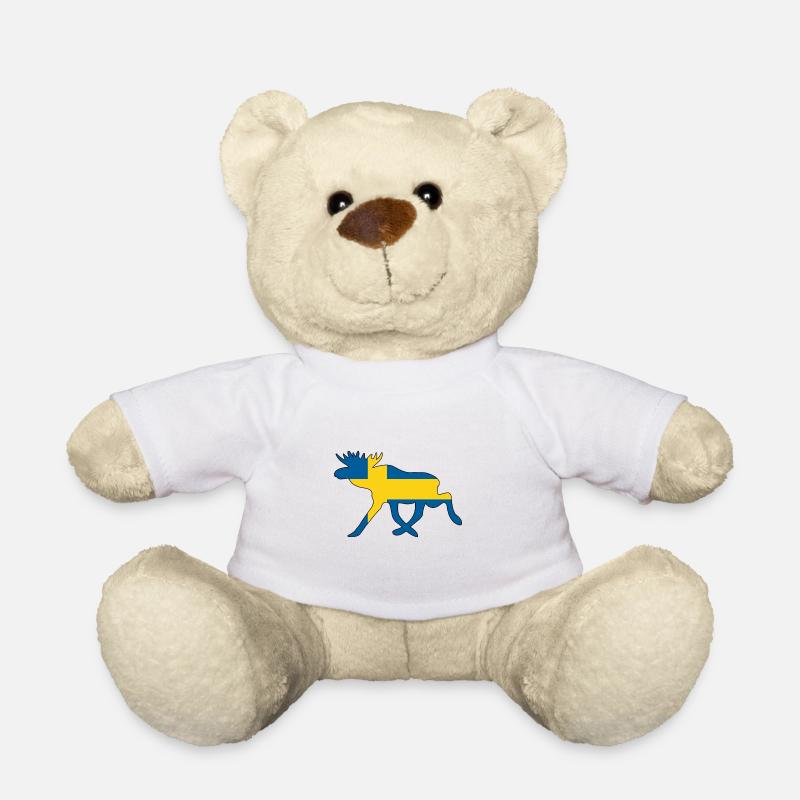 Elch Schwedenflagge Schweden Elche Geschenkidee - Teddy - Weiß