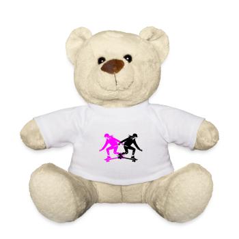 Skateboarding Woman Silhouette Skateboard - Teddy Bear - white - Front