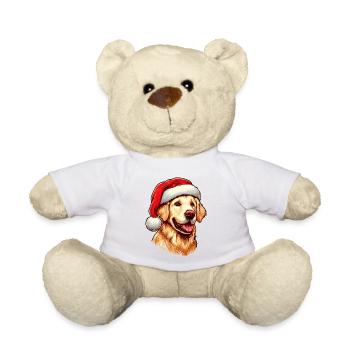 Golden Retriever portant le chapeau du Père Noël - Nounours - blanc - Devant
