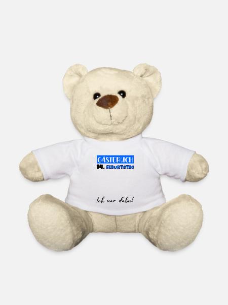 Gästebuch Deko Männer Jungen 14. Geburtstag Tshirt - Teddy - Weiß