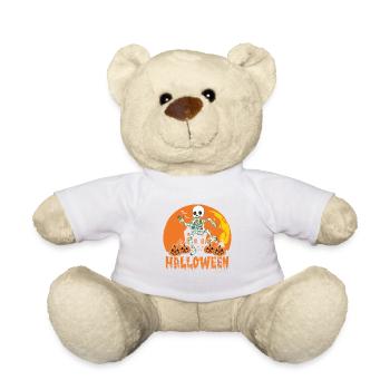 Citrouilles et squelette d’Halloween Joyeux Halloween - Nounours - blanc - Devant