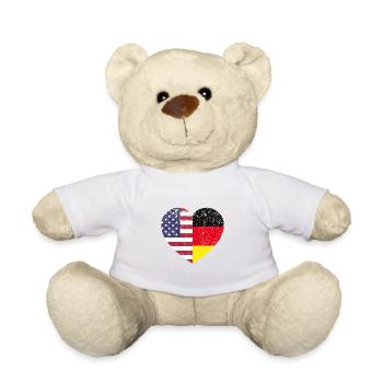 USA Deutschland Amerika Fahne Geschenk - Teddy - Weiß - Vorne