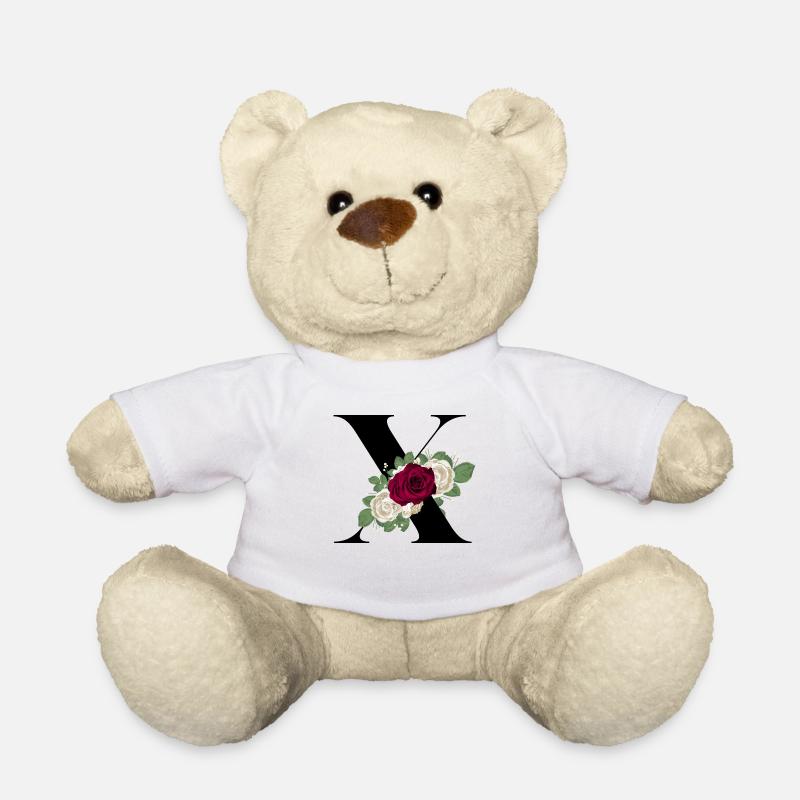 lettre X fleuris - Nounours - blanc