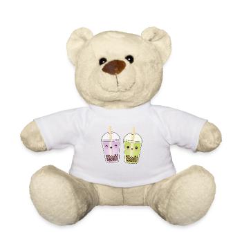 Kawaii Bubble Teas - Green Matcha and Purple Taro - Teddy Bear - white - Front