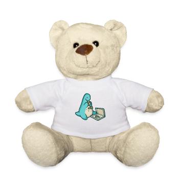 hugadino Dino mit Pizza, süßer Dinosaurier - Teddy - Weiß - Vorne