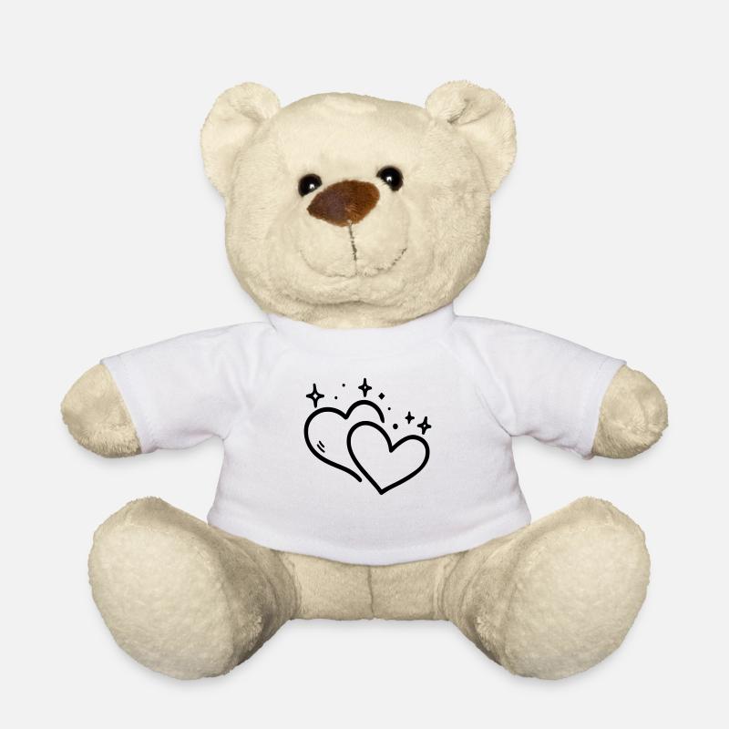 Deux coeurs paillettes - Nounours - blanc