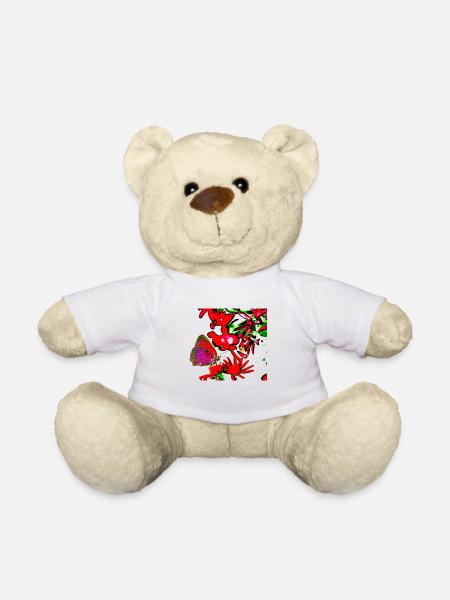 A butterfly in red, flower A732291 - Teddy Bear - white