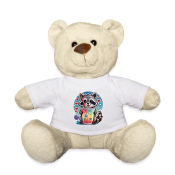 little cute raccoon with lemonade and straw - Teddy Bear - white - Front
