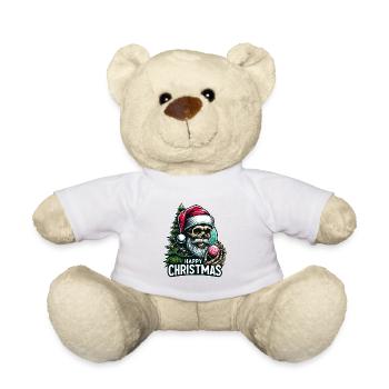 Weihnachtsmann Skull mit Christbaumkugel - Teddy - Weiß - Vorne