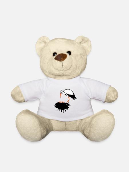 Storch und sein Nest mit Nachwuchs Graffiti - Teddy - Weiß