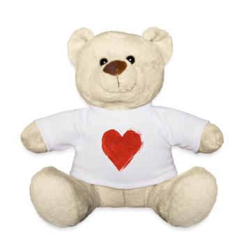 Gemaltes rotes Herz - Teddy - Weiß - Vorne