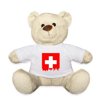 Drapeau Suisse Croix Vintage Look Usé Suisse - Nounours - blanc - Devant