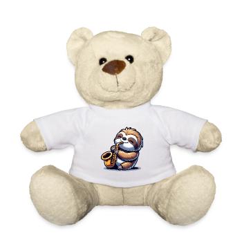 Cute Sloth Saxophonist Jazz Design - Teddy Bear - white - Front