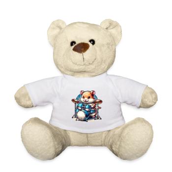 Hamster drummer rocks on music waves - Teddy Bear - white - Front