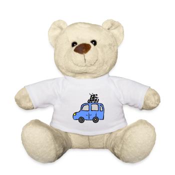 Car with bicycles on the roof - Teddy Bear - white - Front