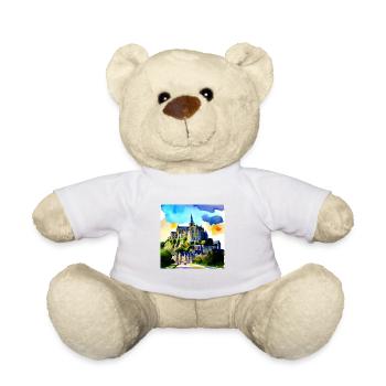 Mont Saint Michel, France - Watercolor - Teddy Bear - white - Front