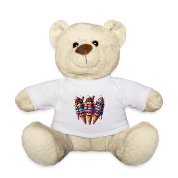 Trois délicieux cornets de crème glacée colorés et décorés - Nounours - blanc - Devant
