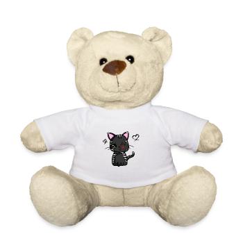 Kawaii Katze mit Kussmund (schwarz) | Kawaii-Tiere - Teddy - Weiß - Vorne