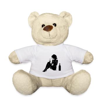 Woman Silhouette Celebrating Bottle Drinking - Teddy Bear - white - Front