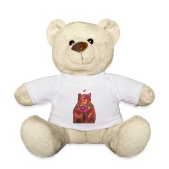 Bear - flower love - Teddy Bear - white - Front